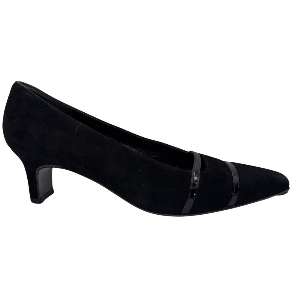 Salvatore Ferragamo Pumps Womens 8.5 B Black Suede Patent Trim Kitten Heel Italy